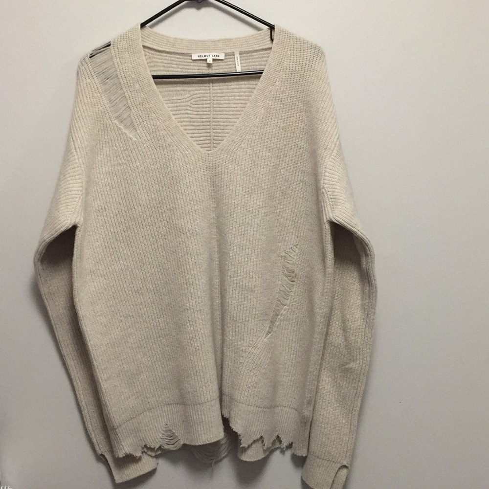Helmut Lang distressed cream sweater